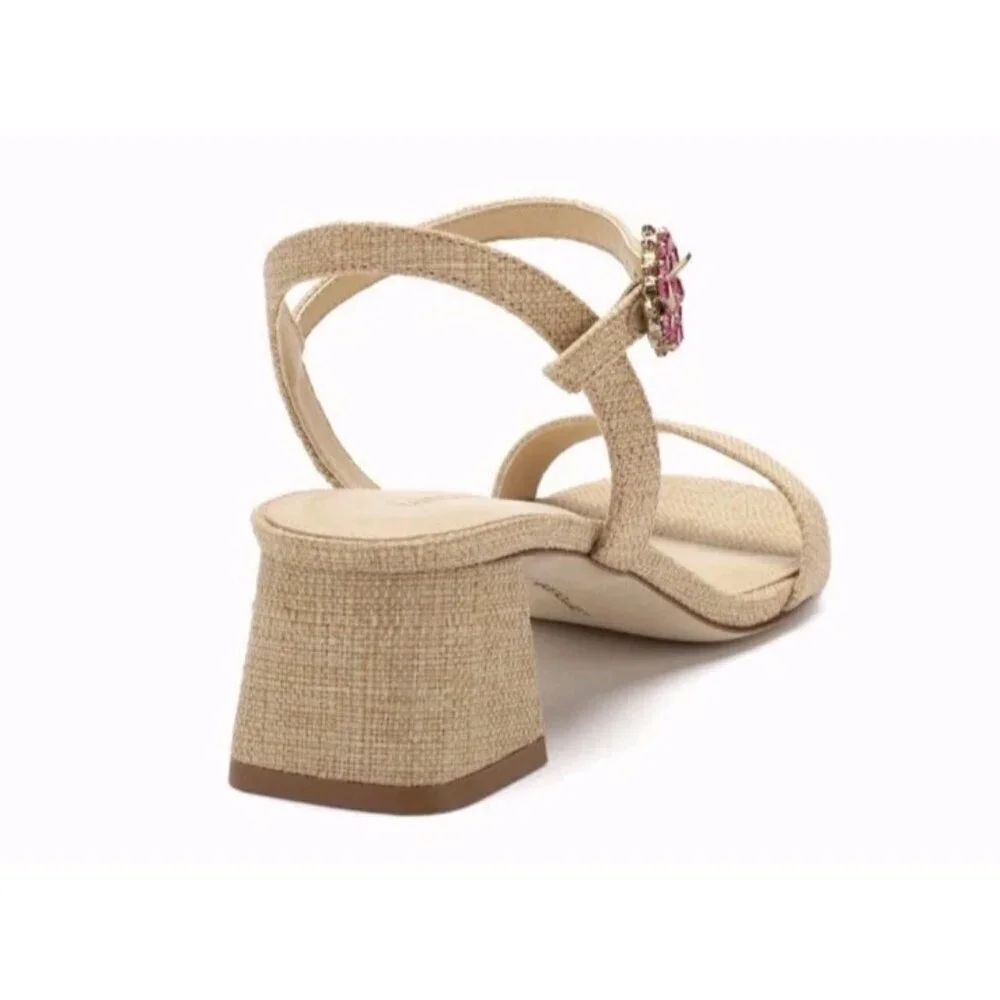 Larroude Selena 45MM Raffia Block-Heel Sandals Size 7